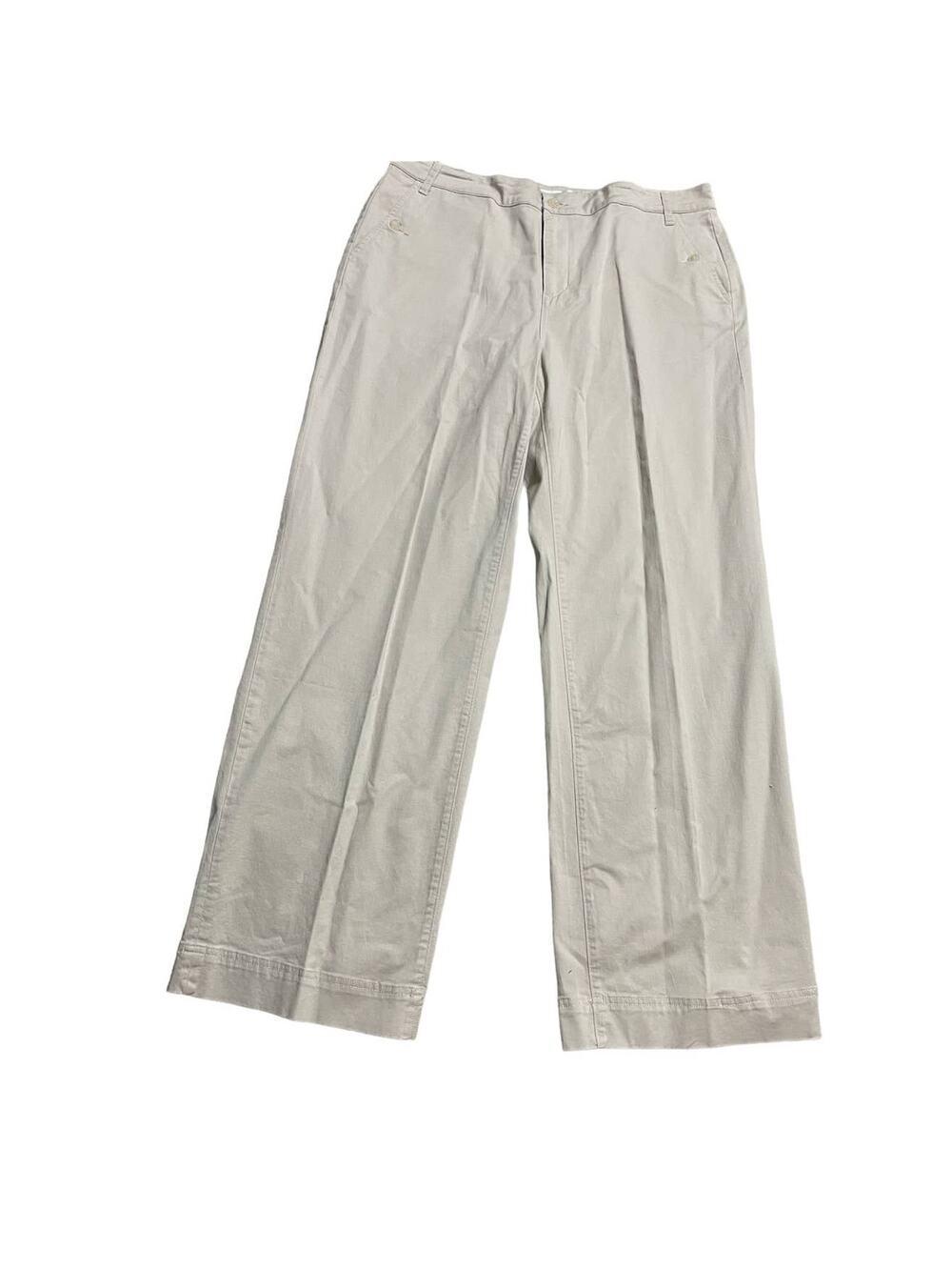 Coldwater Creek Wide Leg Khaki Pants Womens Size 12 Flat Front Beige Stretch